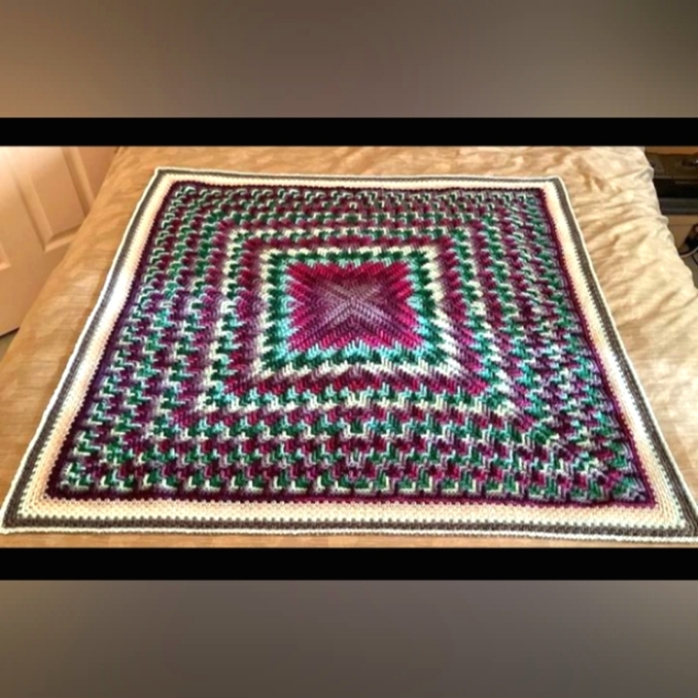 NEW Crochet lapghan afghan Caron Skinny Cakes Raspberry Ganache.100% acrylic.